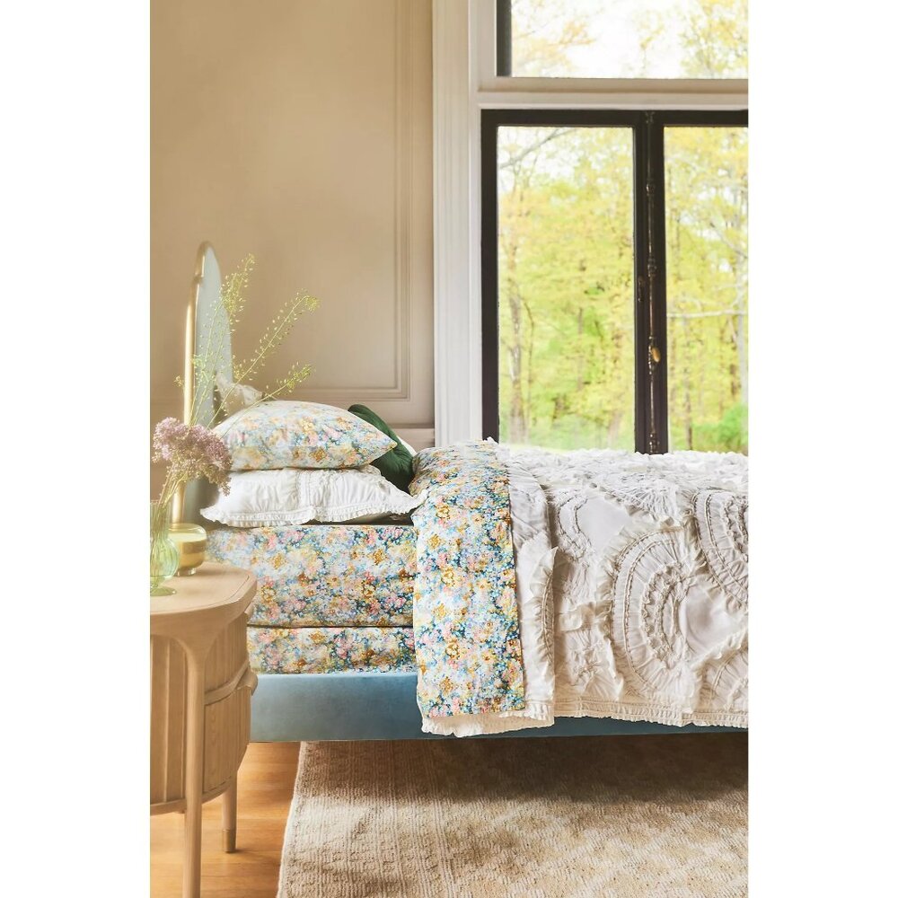 NWOT Anthropologie Leora Queen Flat Sheet Organic Printed Percale Floral NEW
